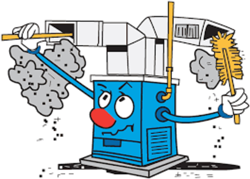 cartoon of furnace being cleaned 